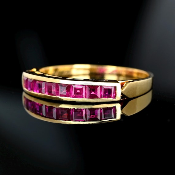 Vintage 18K Yellow Gold Channel Set Ruby Eternity… - image 7