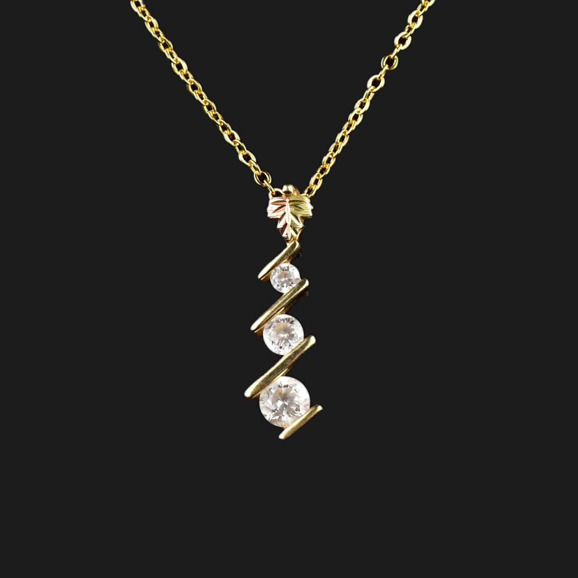 Quartz Journey Pendant Necklace 10K Gold Leaf Quartz Journey Pendant Necklace Wedding Anniversary Gift Vintage Jewelry