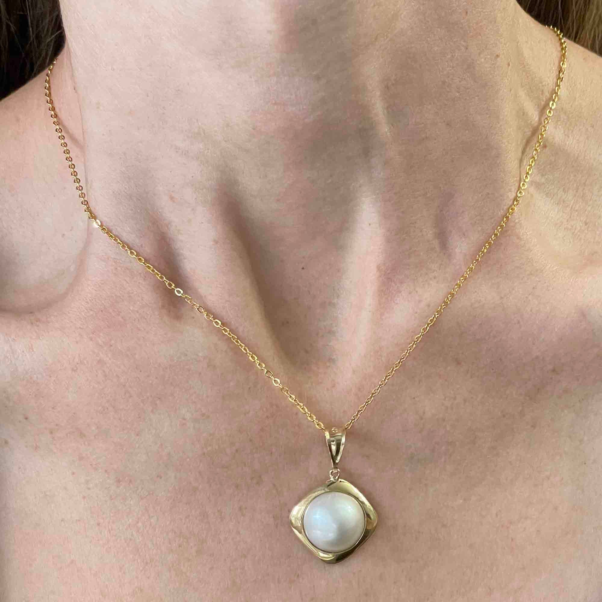 Mabe Pearl Pendant Necklace 14K Gold Large Pearl Necklace