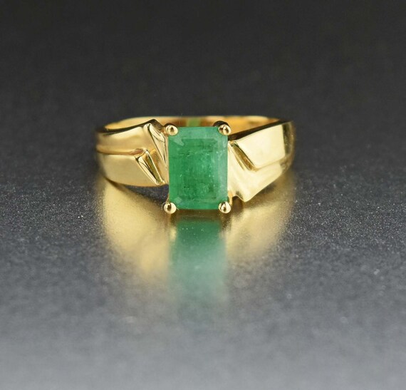 Vintage 14K Gold Emerald Ring, Solitaire 1 ct Natu