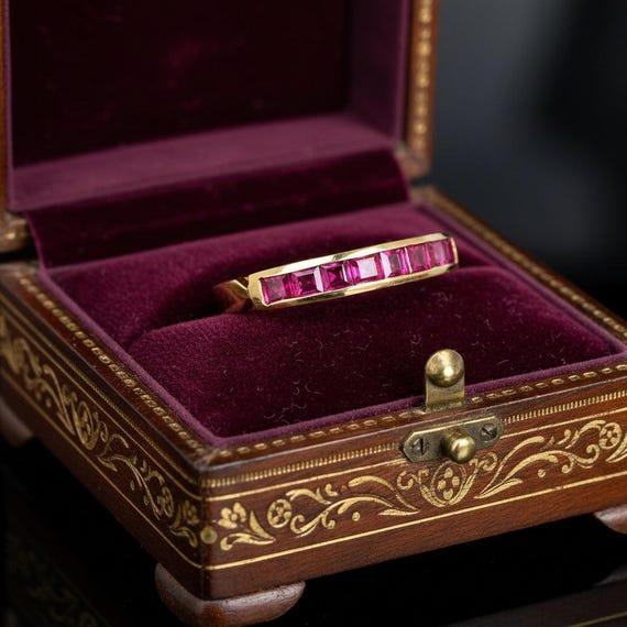 Vintage 18K Yellow Gold Channel Set Ruby Eternity… - image 2