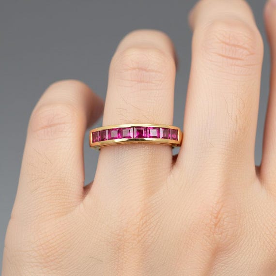 Vintage 18K Yellow Gold Channel Set Ruby Eternity… - image 4