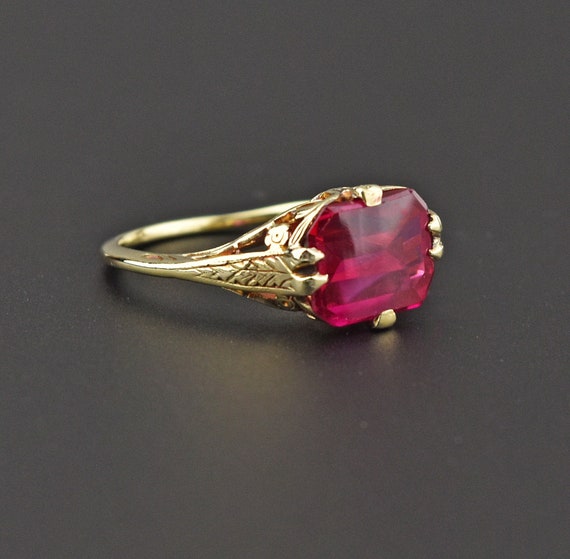 Antique Gold Ruby Ring, 14K Yellow Gold Art Deco R