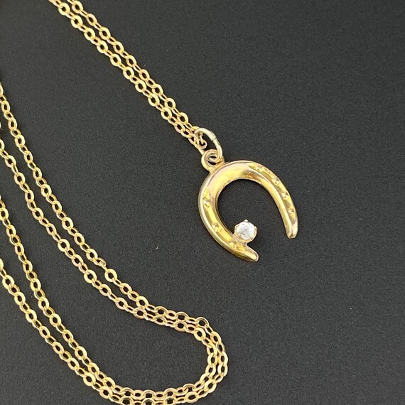 HorseShoe Pendant Necklace 9K Gold Simulated Diamond | Etsy