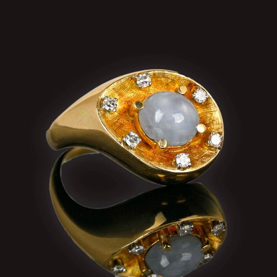 Diamond Star Sapphire Ring, 14K Gold Natural Blue… - image 4