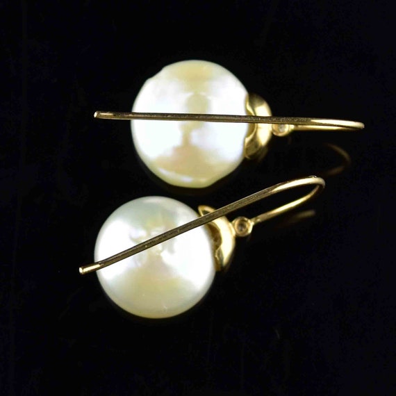 Vintage Diamond Pearl Earrings, 14K Gold Diamond … - image 8
