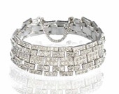 Art Deco Bracelet Vintage Rhinestone Bridal Bracelet Wide 1920s Wedding Bracelet Art Deco Jewelry Rhinestone Jewelry