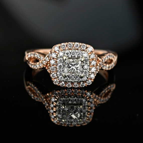Rose Gold Princess Cut Diamond Ring, 14K Gold Dia… - image 1