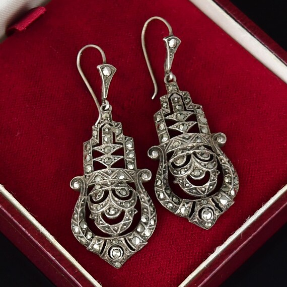 Vintage Art Deco Sterling Silver Marcasite Earrings