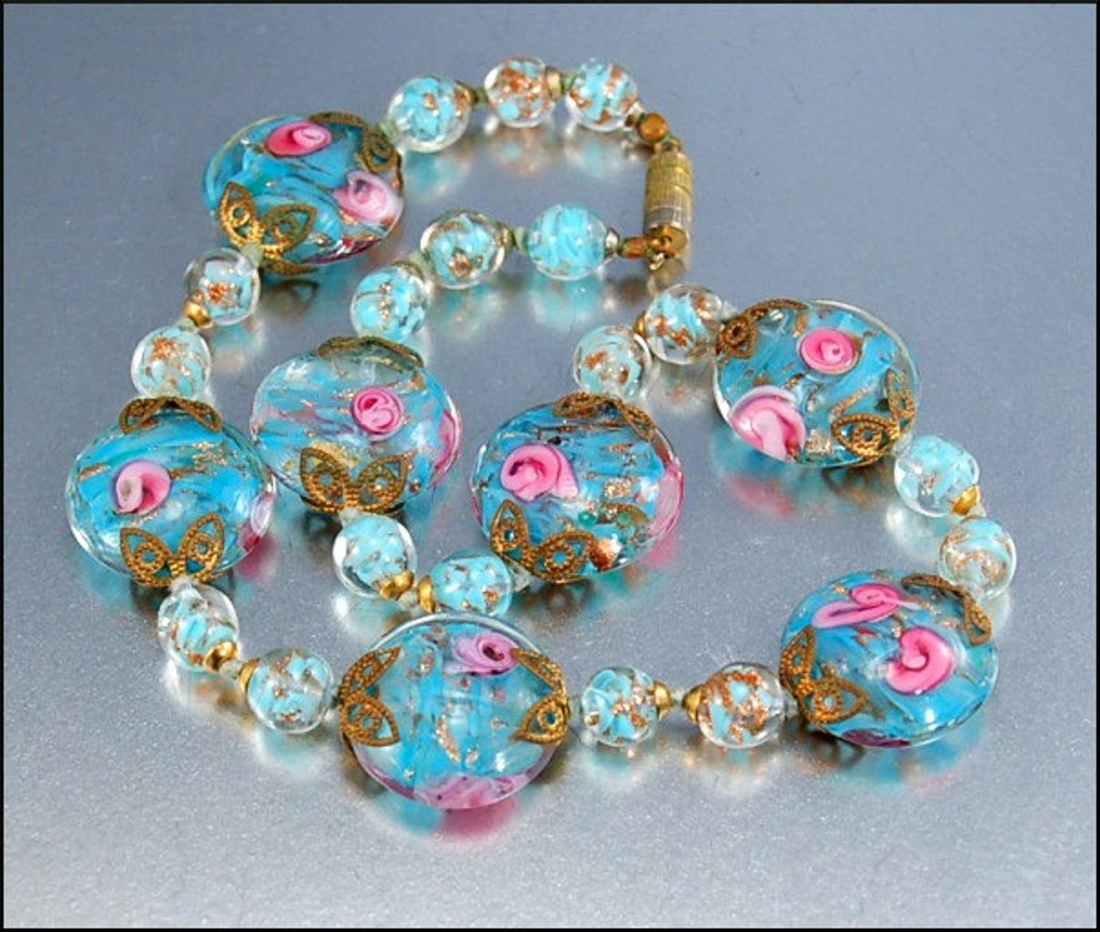 Vintage Italian Wedding Cake Glass Bead Necklace Etsy