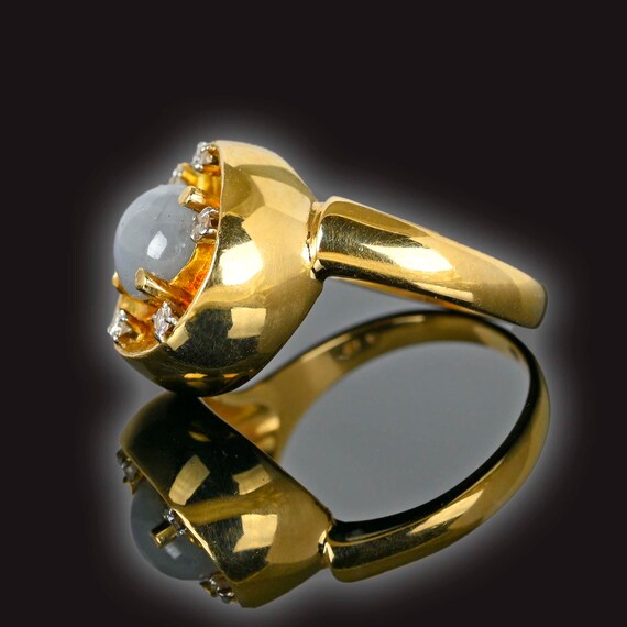 Diamond Star Sapphire Ring, 14K Gold Natural Blue… - image 6