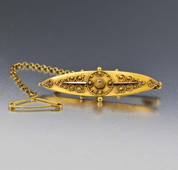 Victorian Etruscan 15K Gold Brooch Pin , Flower Br