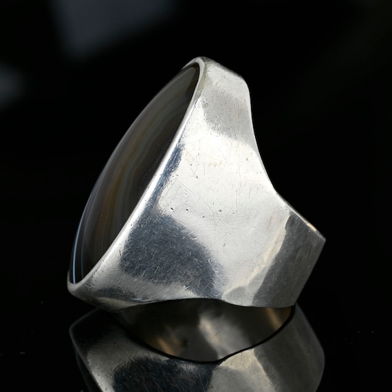 Vintage Silver Banded Agate Ring, Scottish Black … - image 7