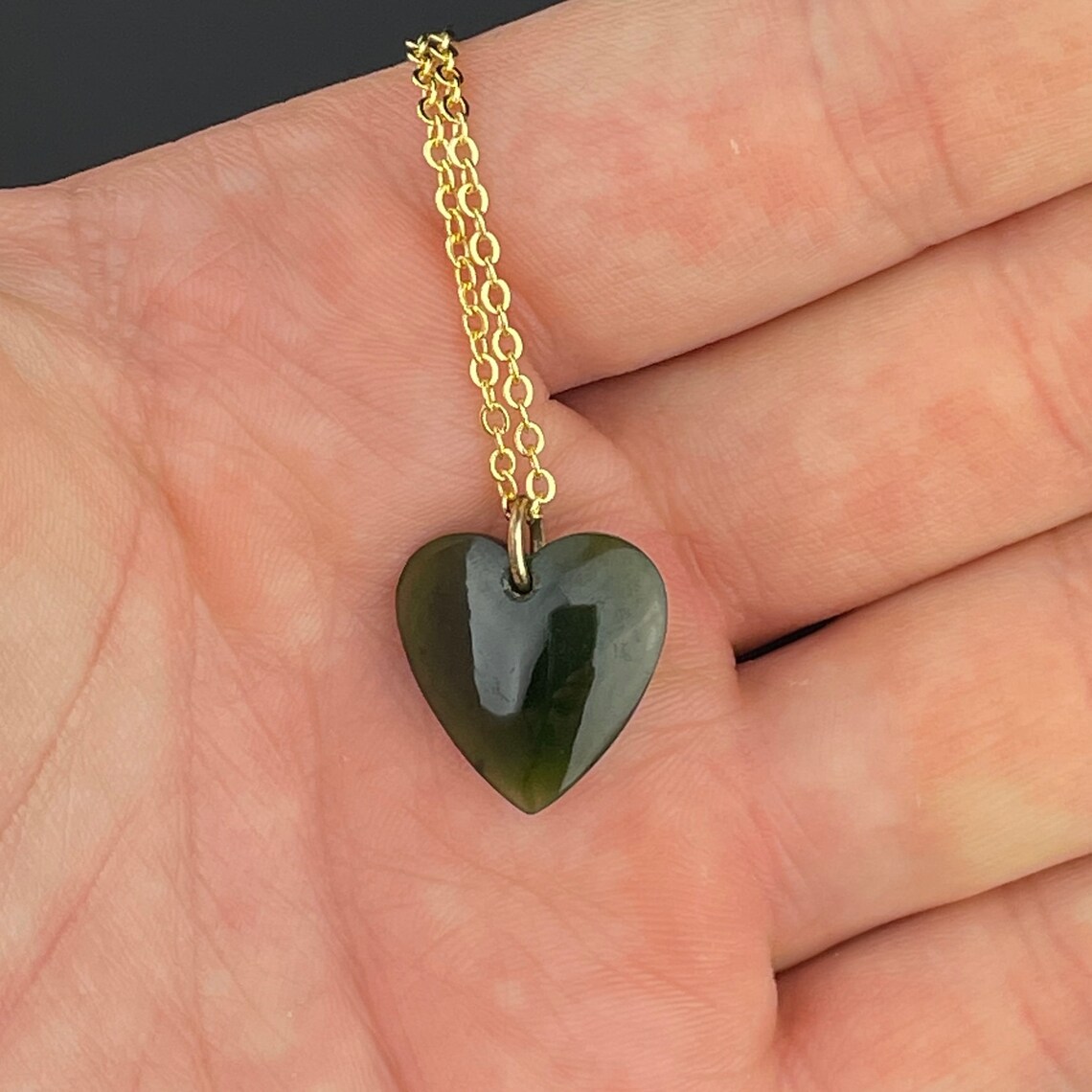 Jade Heart Pendant Necklace Antique Rolled Gold Green | Etsy