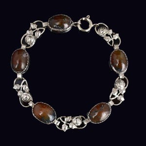 Arts and Crafts Moss Agate Bracelet, Silver Arts & Crafts Dendritic Bracelet, Rose Leaf Bracelet, Picture Agate Vintage Fine Jewelry