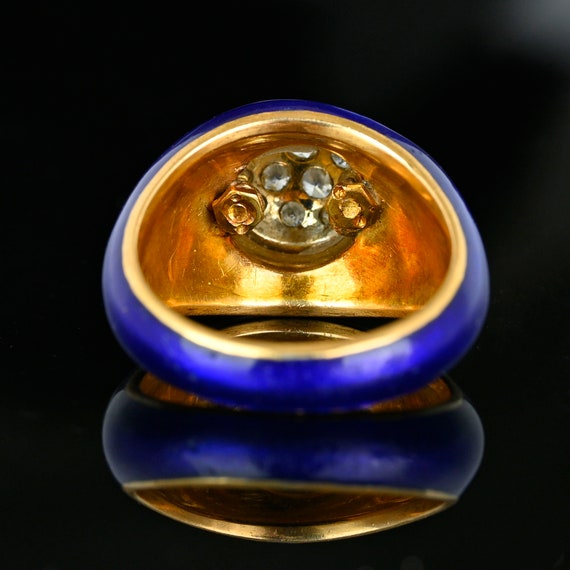 Cobalt Blue Enamel Diamond Ring, 14K Gold Diamond… - image 8