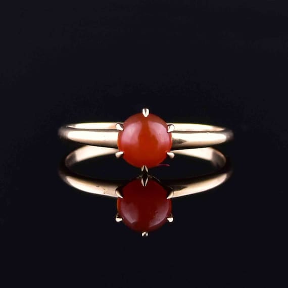 Cabochon Carnelian Ring, 14K Gold Carnelian Solita