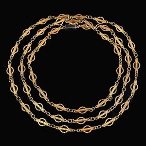 Antique 14K Gold Chain Necklace, Victorian Solid Gold Long Fancy Link Chain, 23.8 Grams, Engraved Gold Chain, Antique Jewelry, 37 Inches