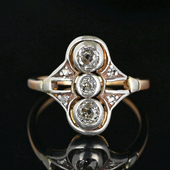 アンティーク 14金ゴールド ダイヤモンドリング アンティーク ジョージアン マインカット ダイヤモンド リング、14K