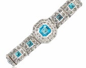 Rhinestone Art Deco Bracelet Aquamarine Crystal Silver 1920s Antique Art Deco Jewelry Bridal Bracelet