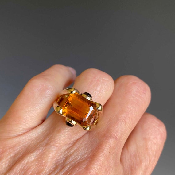 Modernist Tourmaline Citrine Ring, 14K Gold Yello… - image 3
