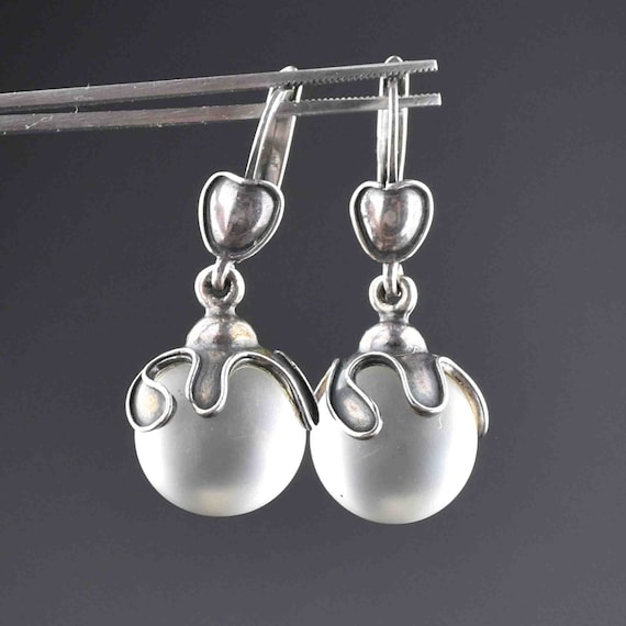 Vintage Pools of Light Earrings, Silver Rock Crys… - image 1