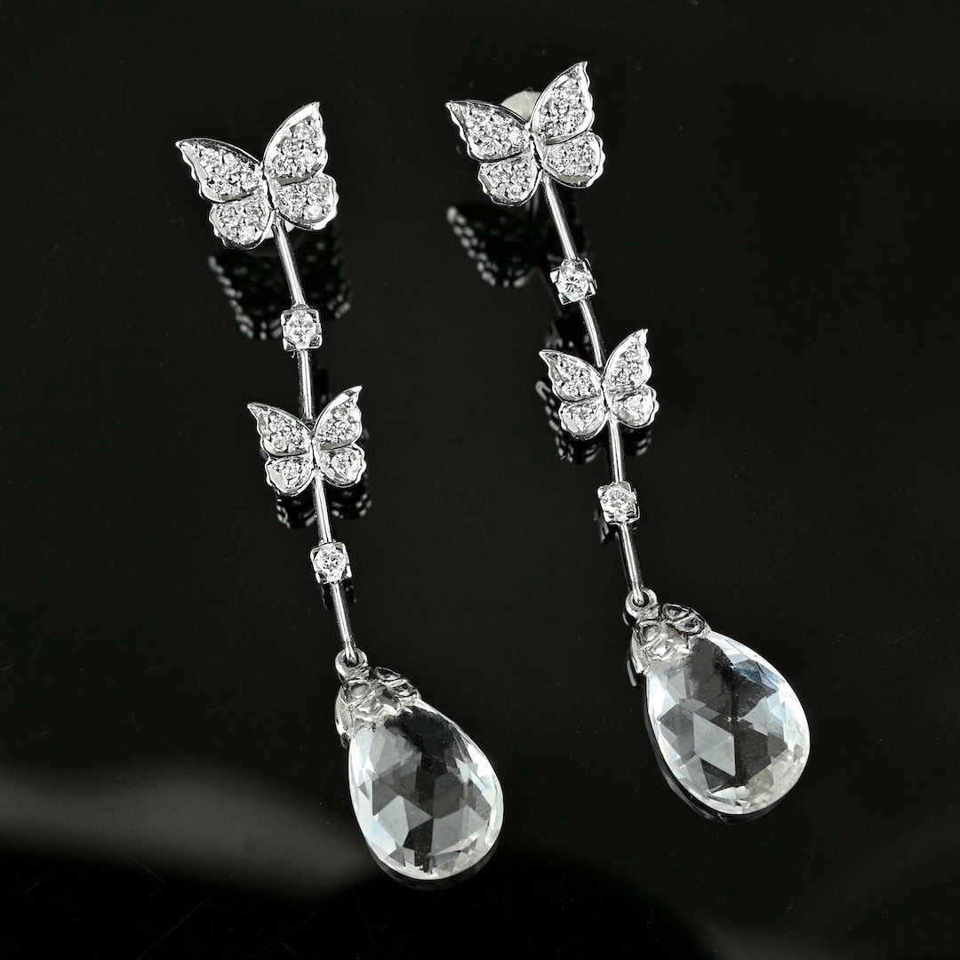 Golden Butterfly and Crystal Drop Earrings main image 0