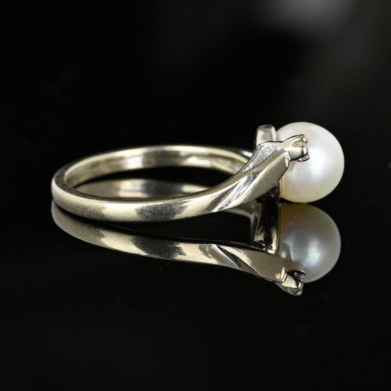 Vintage Bypass Diamond Pearl Ring, 14K White Gold… - image 5