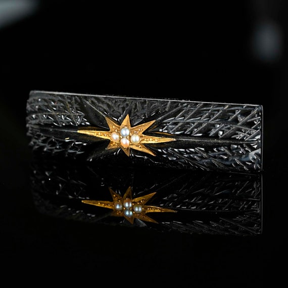 Pearl Starburst Victorian Whitby Jet Brooch, Vict… - image 5