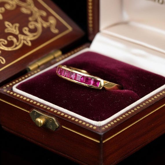 Vintage 18K Yellow Gold Channel Set Ruby Eternity… - image 5