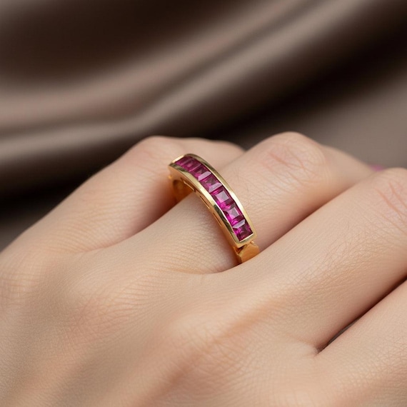 Vintage 18K Yellow Gold Channel Set Ruby Eternity… - image 11