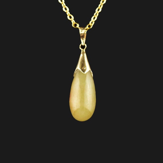 Vintage Gold Jade Pendant Necklace, 14K Gold Jade 