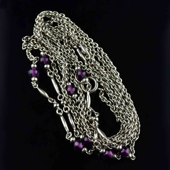 Vintage Garnet Muff Guard Chain Necklace, Silver … - image 1