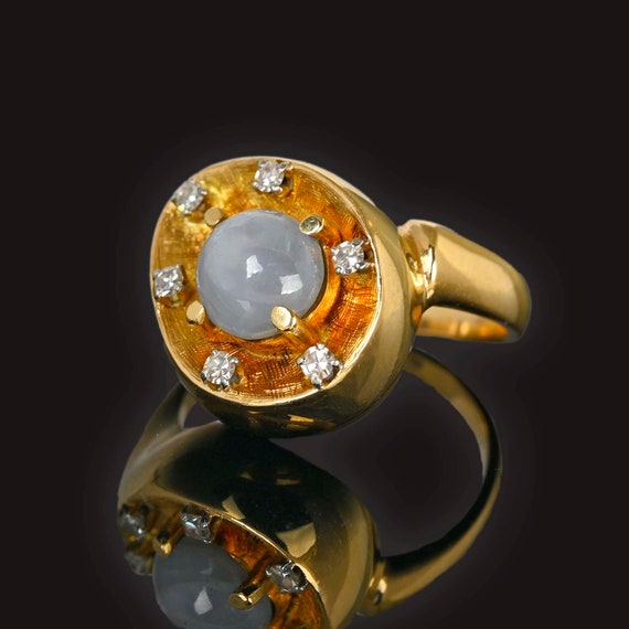 Diamond Star Sapphire Ring, 14K Gold Natural Blue… - image 3
