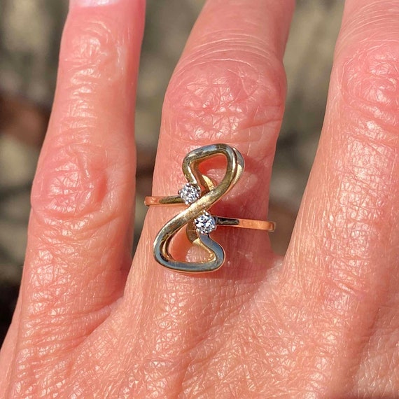 Vintage 14K Gold Double Infinity Diamond Ring, Di… - image 7