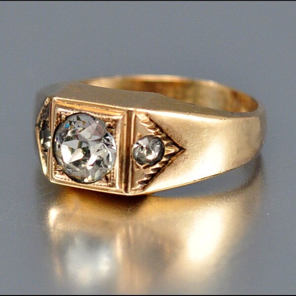 Art Deco Ring 14K Rolled Gold Crystal Vintage 1920s Art Deco Jewelry Clark & Coombs Diamante Ladies / Mens Ring