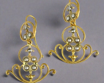 Antieke geslepen stalen oorbellen, Victoriaanse Georgische doorboorde haak zilveren oorbellen, vintage sieraden