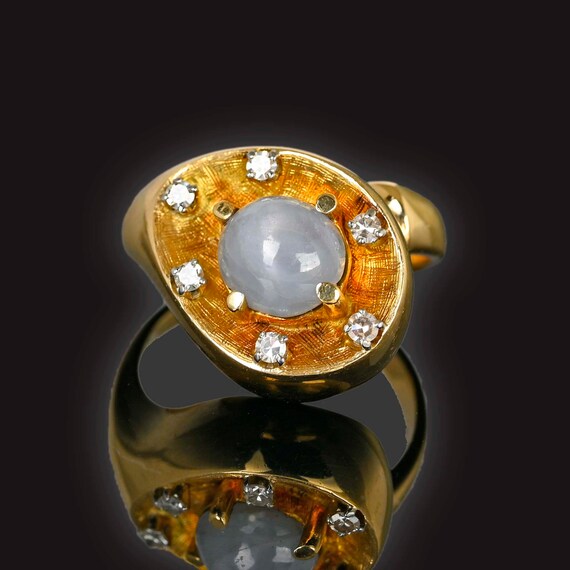 Diamond Star Sapphire Ring, 14K Gold Natural Blue… - image 2