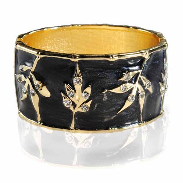 SALE Wide Enamel Rhinestone Bracelet Gold Bangle Clamper Bracelet Vintage Statement Jewelry