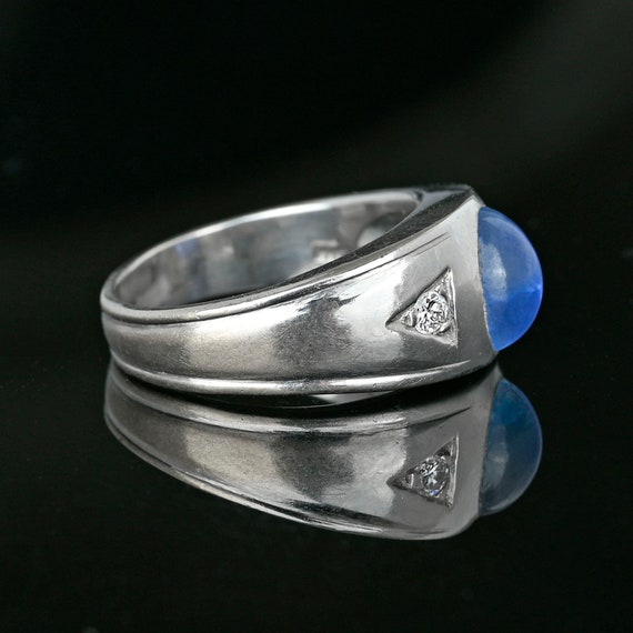 Art Deco Diamond Star Sapphire Ring, 14K White Go… - image 5