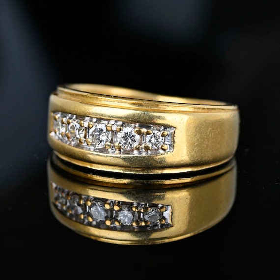Heavy 14K Gold Diamond Ring Band, Five Stone Diam… - image 2