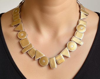 Vintage geometrische statementketting van 22 karaats goud en zilver, 59,7 gram