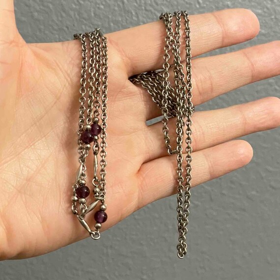 Vintage Garnet Muff Guard Chain Necklace, Silver … - image 5