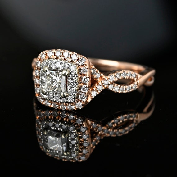 Rose Gold Princess Cut Diamond Ring, 14K Gold Dia… - image 2