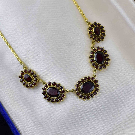 Vintage Silver Garnet Necklace, Art Deco Style Ga… - image 1