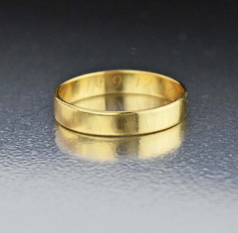 Yellow Gold Wedding Ring Engraved Vintage Bridal Jewelry Vintage 14K Gold Wedding Band Ring Cigar Band Ring Eternity Band Ring