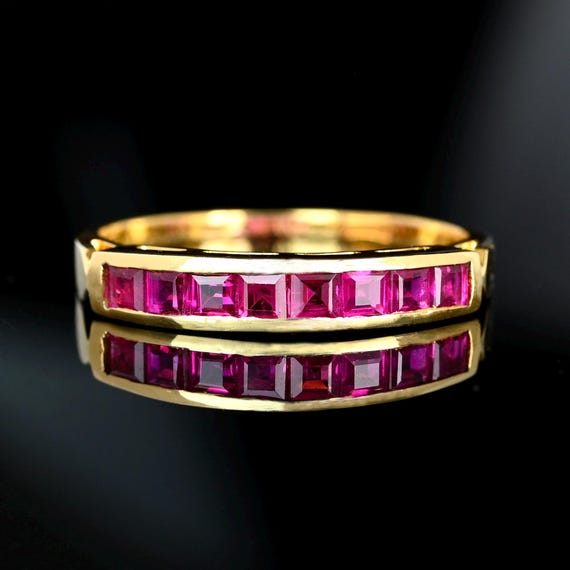 Vintage 18K Yellow Gold Channel Set Ruby Eternity… - image 3