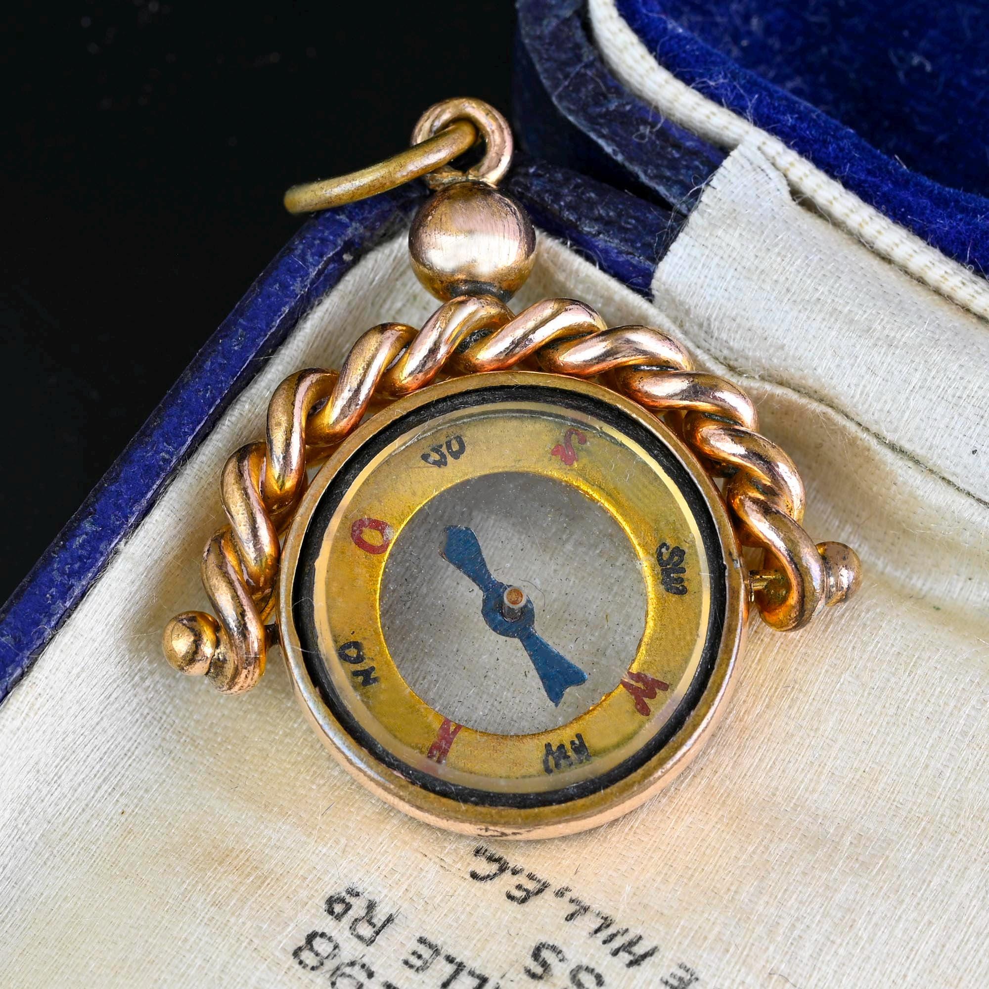 Victorian Gold Working Compass Pendant, Antique Swivel Watch Fob