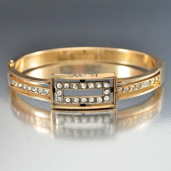 Vintage Art Deco Bracelet Crystal Rhinestone Gold Filled Bangle Bracelet Hinged CAMCO Vintage Art Deco Jewelry Antique Jewelry