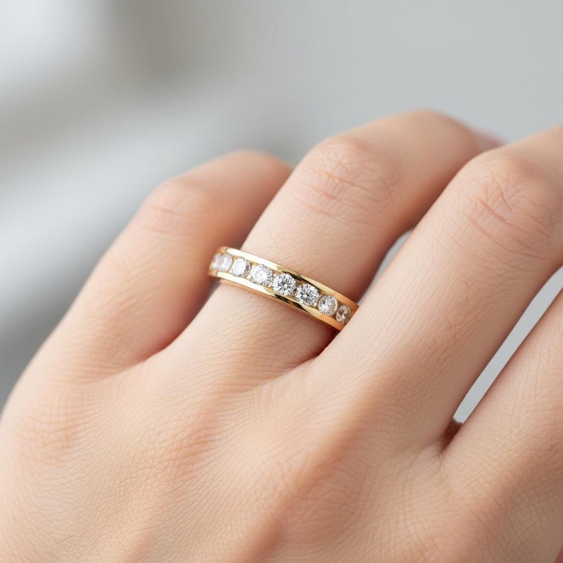 Vintage 14K Gold Diamond Wedding Band: Half Eternity Stacking Ring - Etsy